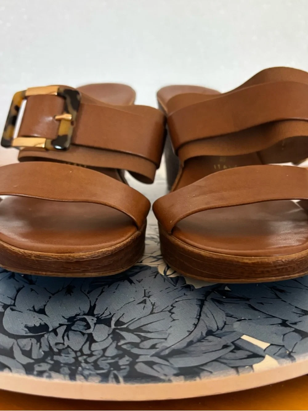Toscanella Brown Leather Wedge Sandals Size 6.5 Made in Italy